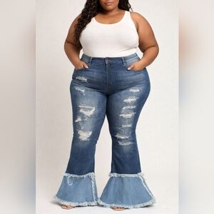 Frayed Hem Blue Flare Jeans